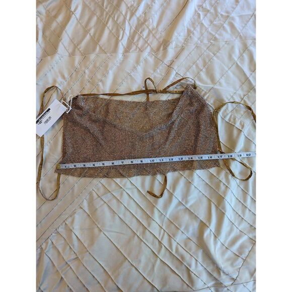 OH la luxe gold chainmail crop tie top sz s nwt - Picture 5 of 6